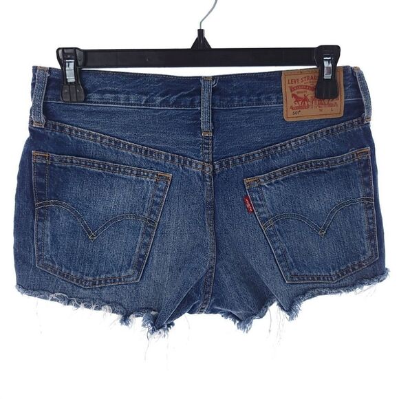 Levi's 501 Women's Size 26 Cherry Denim Raw Hem Distressed Shorts - Picture 4 of 8